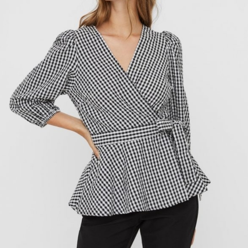 Vero Moda Gingham Wrap Blouse